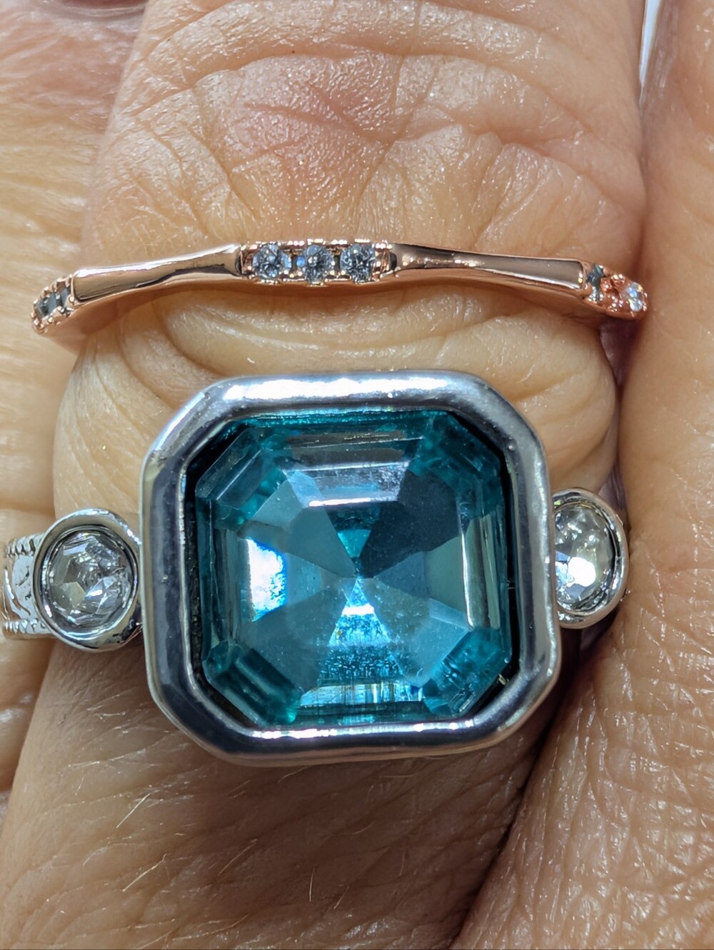 Rose Gold Colored Topaz CZ Silver Ring Bundle